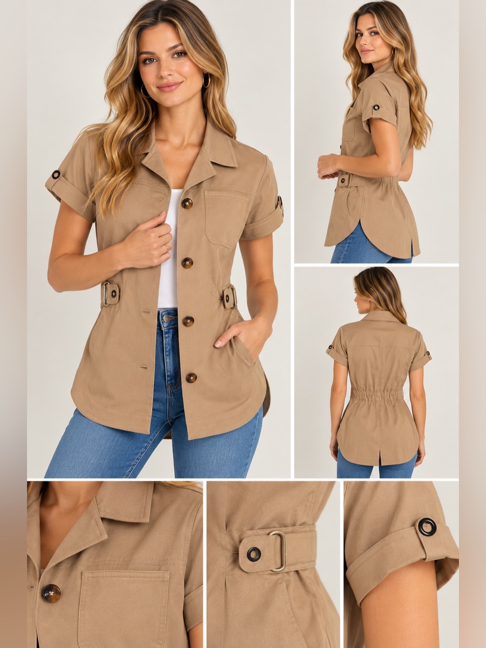 Lyssé NY Valley Elasticated Waist Jacket in Pecan Safari Inspired Vest NWT